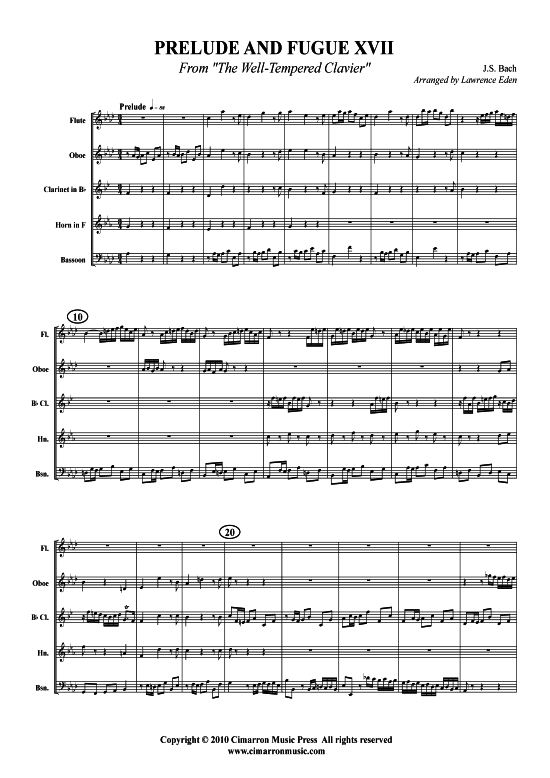 Prelude und Fugue XVII (Holzbl auml ser-Quintett) (Quintett (Holzbl ser)) von J. S. Bach (aus Wohltemp. Klav)