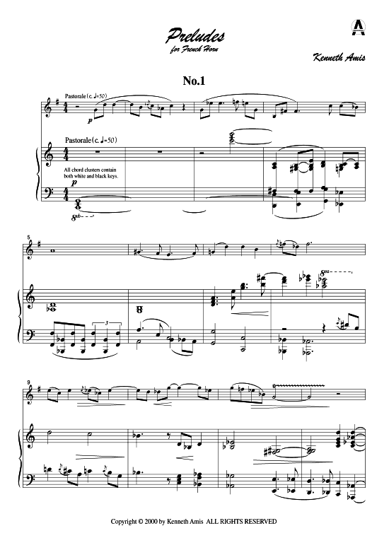 Preludes f uuml r Horn Nr. 1-5 (Horn in F + Klavier) (Klavier  Horn) von Kenneth Amis