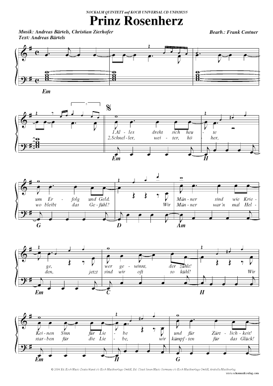 Prinz Rosenherz (Klavier Gesang  Gitarre) von Nockalm Quintett