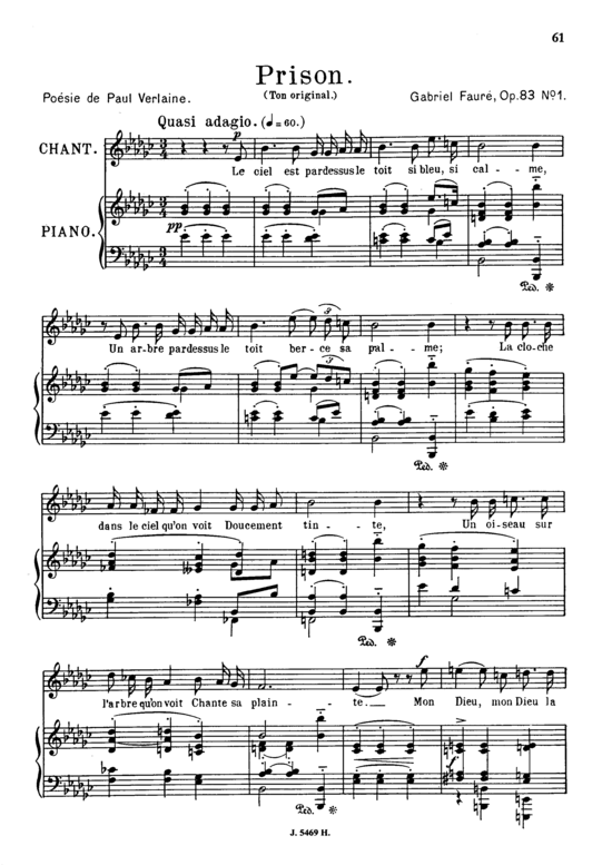 Prison Op.83 No.1 (Gesang mittel + Klavier) (Klavier  Gesang mittel) von Gabriel Faur eacute 