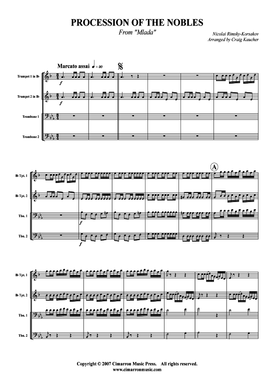 Procession of the Nobles (Blechbl auml serquartett) (Quartett (Blech Brass)) von Nikolai A. Rimski-Korsakow