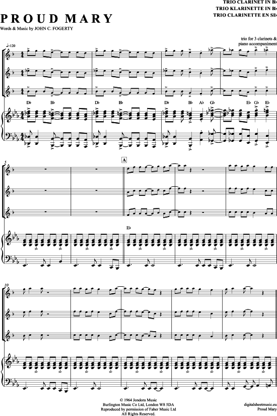 Proud Mary (Klarinetten Trio + Klavier) (Trio (Klarinette)) von Creedence Clearwater Revival