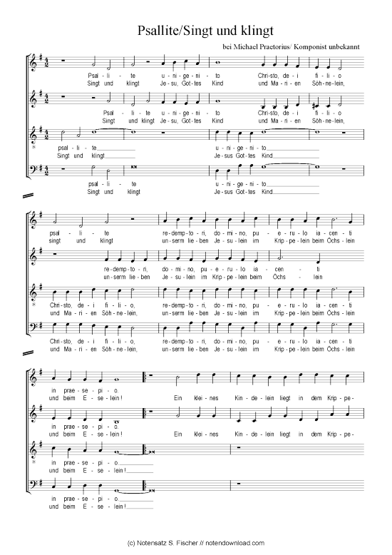 Psallite Singt und klingt (Gemischter Chor) (Gemischter Chor) von bei Michael Praetorius Komponist unbekannt