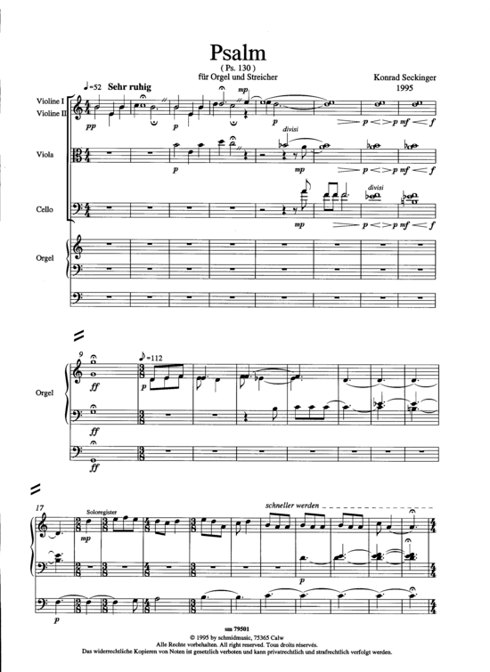 Psalm (Orgel + Streicher) Gesamt-Partitur (Ensemble  Solo Instrument) von Konrad Seckinger (nach Psalm 130)