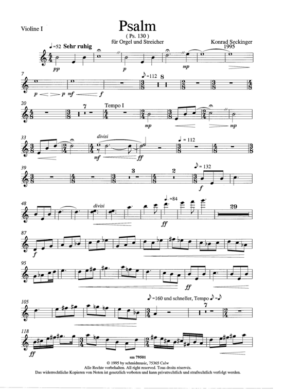Psalm (Orgel + Streicher) Violine 1 (Ensemble  Solo Instrument) von Konrad Seckinger (nach Psalm 130)