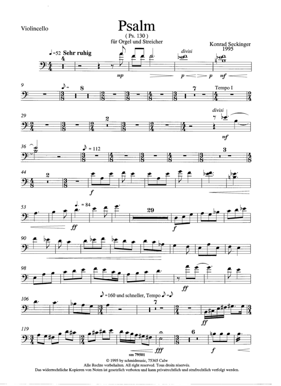 Psalm (Orgel + Streicher) Violoncello (Ensemble  Solo Instrument) von Konrad Seckinger (nach Psalm 130)