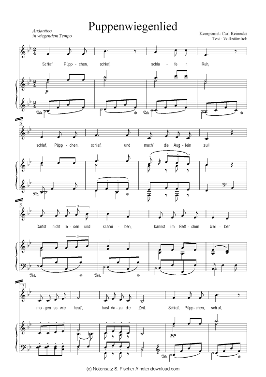 Puppenwiegenlied (Klavier + Gesang) (Klavier  Gesang) von Carl Reinecke  Volkst mlich
