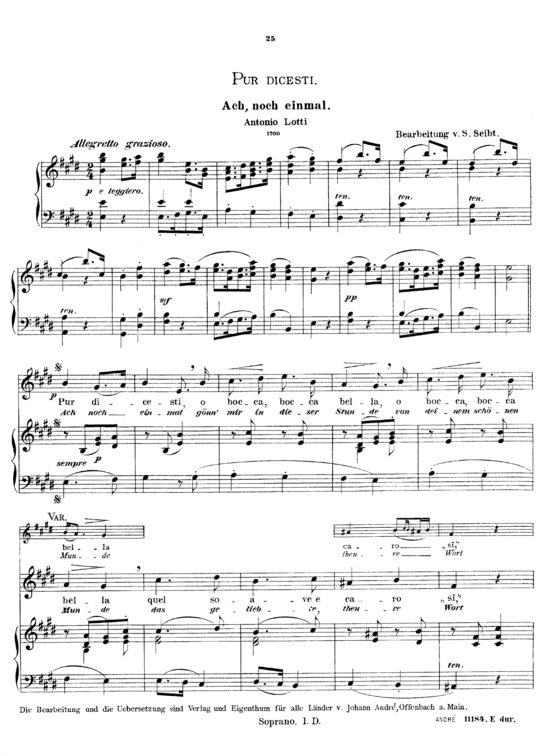 Pur dicesti o boca bella (Gesang hoch + Klavier) (Klavier  Gesang hoch) von Antonio Lotti