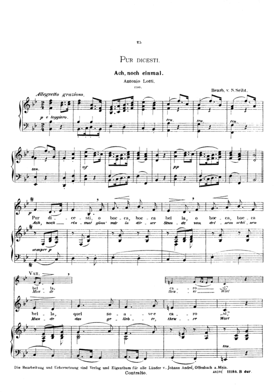 Pur dicesti o boca bella (Gesang tief + Klavier) (Klavier  Gesang tief) von Antonio Lotti