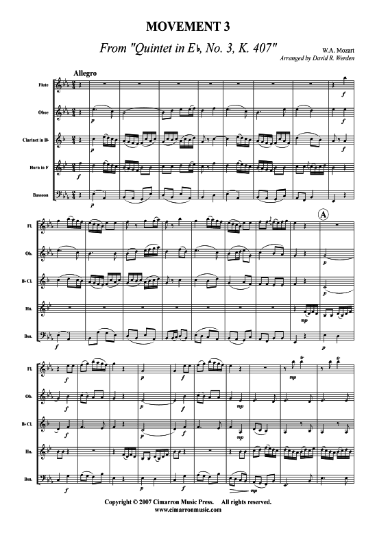 Quintet in Es Nr. 3 (Holzbl auml ser-Quintett) (Quintett (Holzbl ser)) von W. A. Mozart (K. 407 3.Satz)