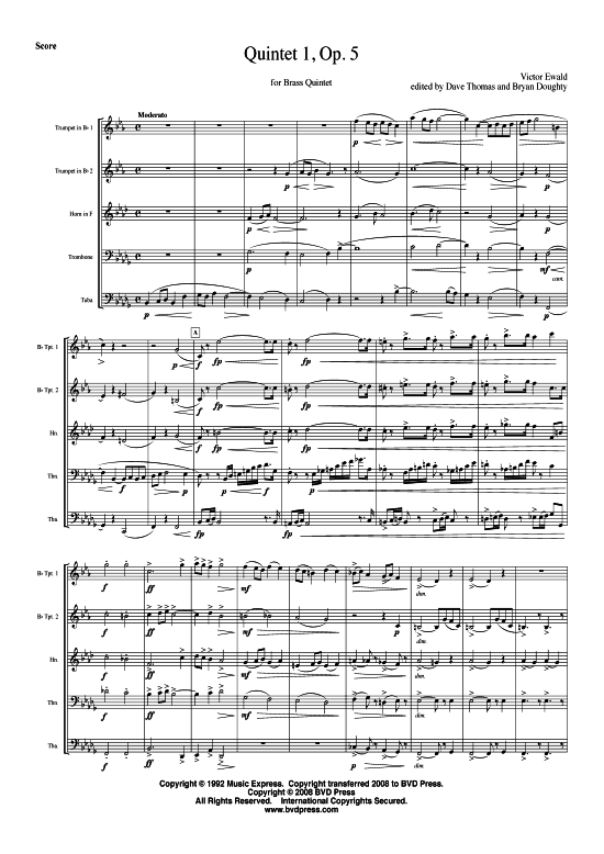 Quintett Nr. 1 (Blechbl serquintett) (Quintett (Blech Brass)) von Victor Ewald (arr. Thomas)