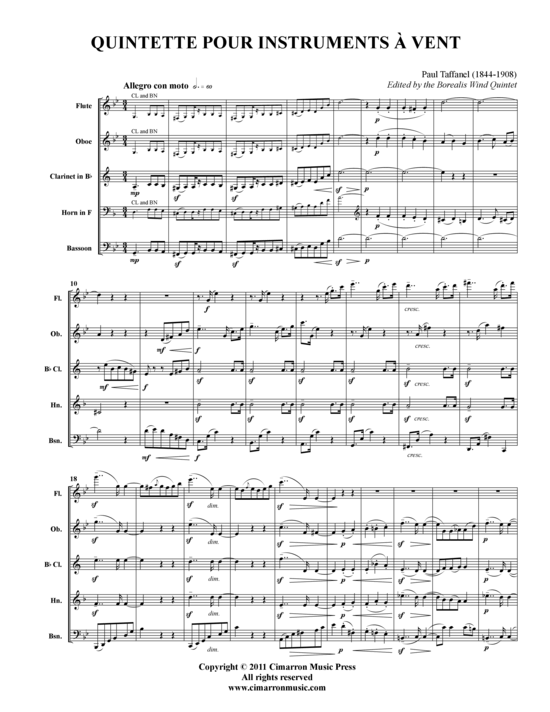 Quintette Pour Instruments a Vent (Holzbl auml ser-Quintett) (Quintett (Holzbl ser)) von Paul Taffanel (aus Borealis Wind Quintet Series)