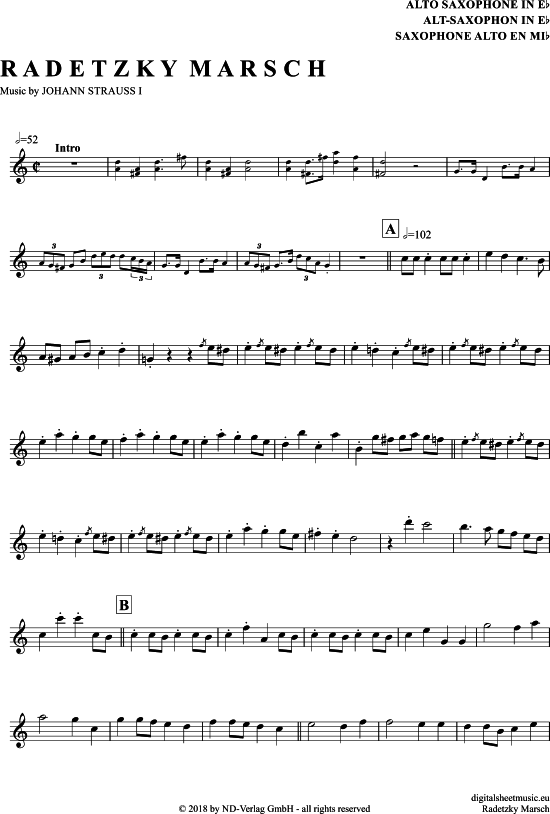 Radetzky-Marsch (Alt-Sax) (Alt Saxophon) von Johann Strau (Vater)