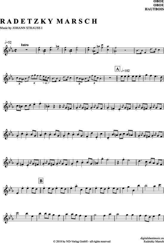 Radetzky-Marsch (Oboe) (Oboe Fagott) von Johann Strau (Vater)
