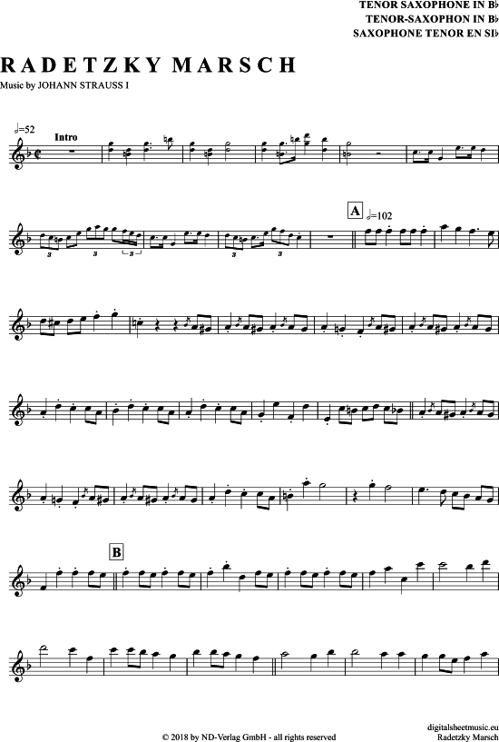 Radetzky-Marsch (Tenor-Sax) (Tenor Saxophon) von Johann Strau (Vater)