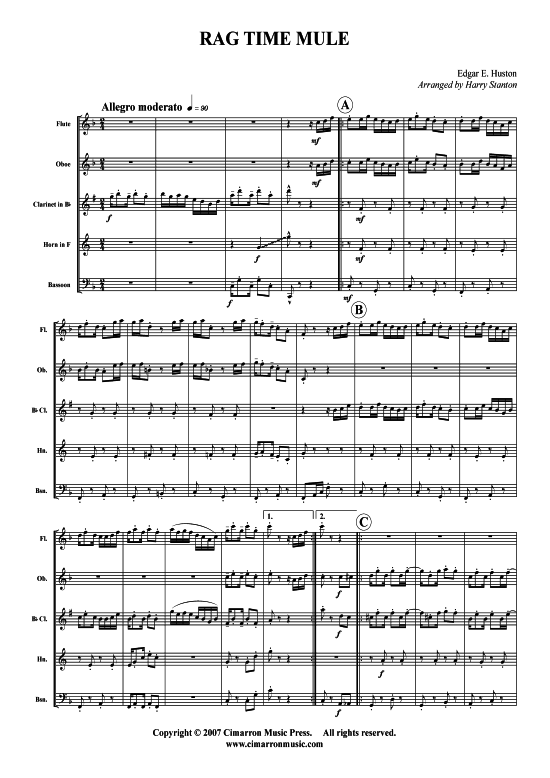 Rag Time Mule (Holzbl auml ser-Quintett) (Quintett (Holzbl ser)) von Edgar E. Huston