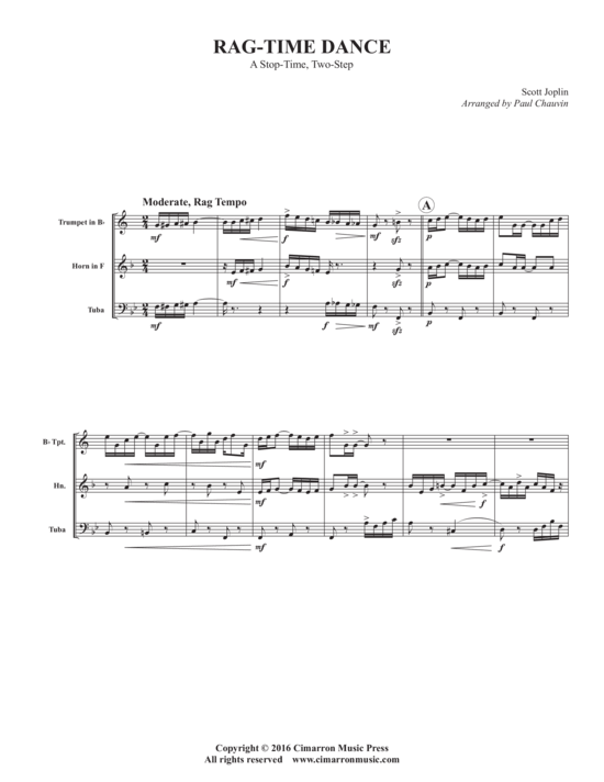 Ragtime Dance (Blechbl auml ser Trio f uuml r Trompete in B Horn in F oder Posaune + Tuba) (Trio (Blech Brass)) von Scott Joplin
