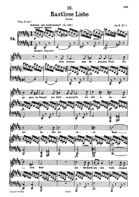 Rastlose Liebe D.138 (Gesang tief + Klavier) (Klavier  Gesang tief) von Franz Schubert