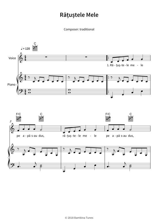 Ratustele Mele (Gesang + Klavier Gitarre) (Klavier  Gesang) von traditional