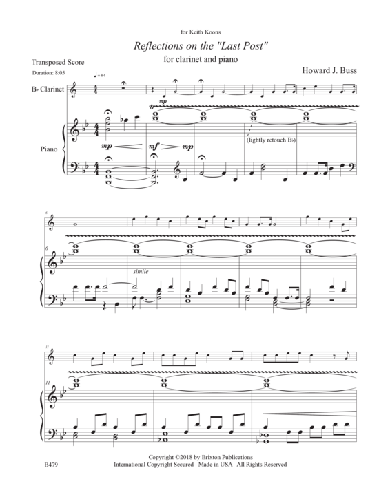 Reflections on the Last Post (Klarinette und Klavier) (Klavier  Klarinette) von Howard J. Buss