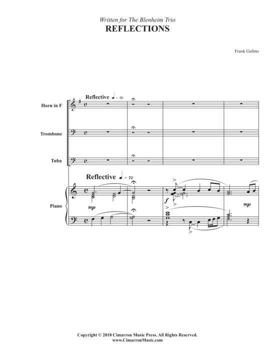 Reflections (Quartett f uuml r Horn in F Posaune Tuba + Piano) (Quartett (Klavier  3 St.)) von Frank Gulino
