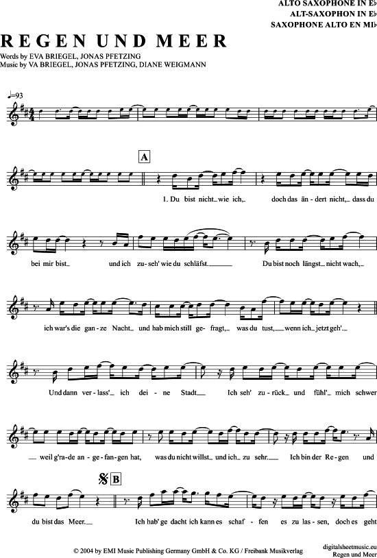 Regen und Meer (Alt-Sax) (Alt Saxophon) von Juli