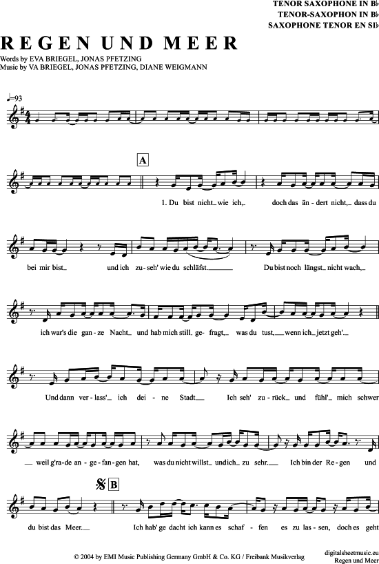 Regen und Meer (Tenor-Sax) (Tenor Saxophon) von Juli