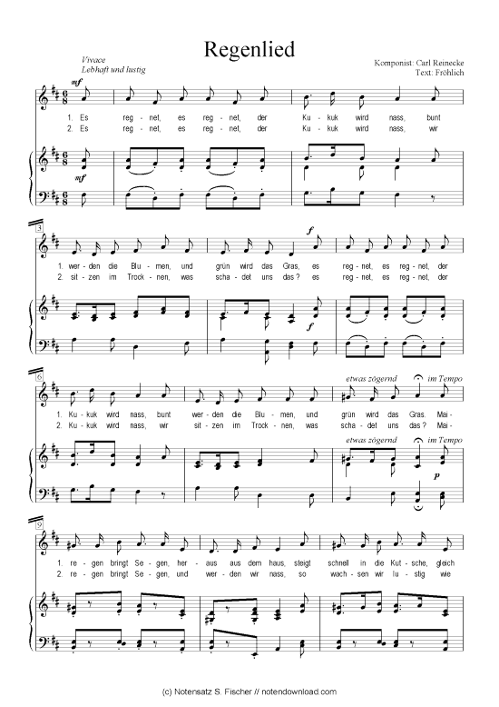 Regenlied (Klavier + Gesang) (Klavier  Gesang) von Carl Reinecke  Fr hlich