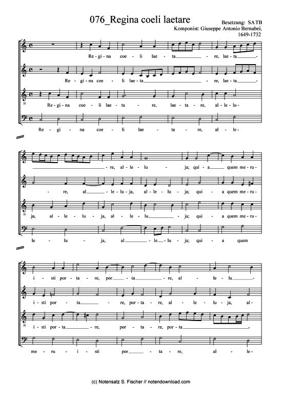 Regina coeli laetare (Gemischter Chor) (Gemischter Chor) von Giuseppe Antonio Bernabei 1649-1732 