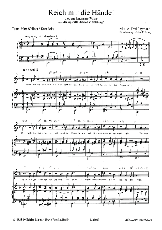 Reich mir die H auml nde (Klavier + Gesang) (Klavier Gesang  Gitarre) von Aus Saison in Salzburg (Operette)