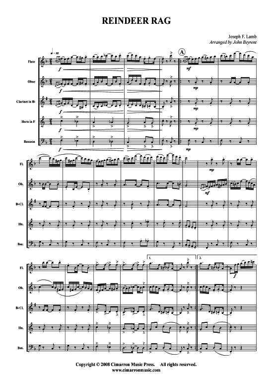 Reindeer Rag (Holzbl auml ser-Quintett) (Quintett (Holzbl ser)) von Arthur J. Lamb
