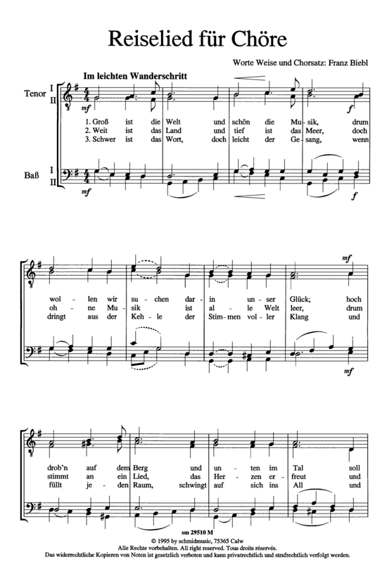 Reiselied f uuml r Ch ouml re (M auml nnerchor) (M nnerchor) von Franz Biebl