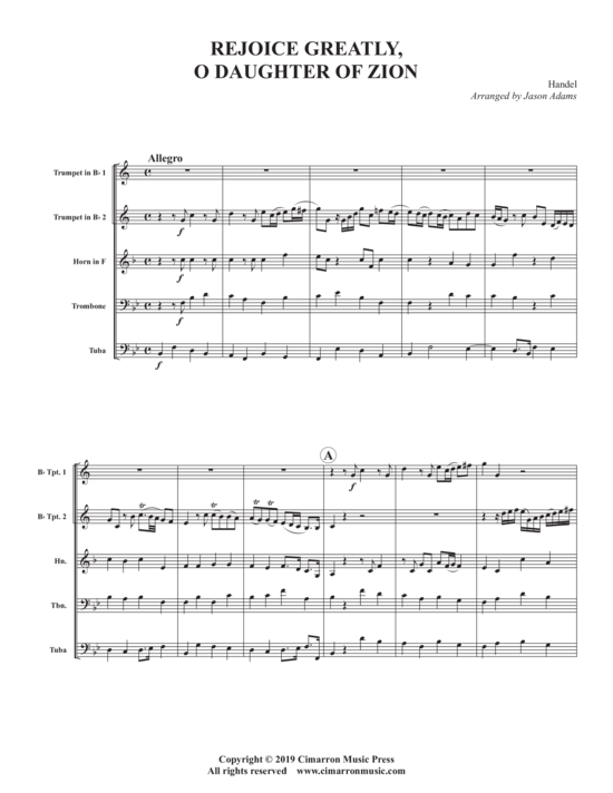 Rejoice Greatly Daughter of Zion (Blechbl auml ser Quintett) (Quintett (Blech Brass)) von Georg Friedrich H auml ndel