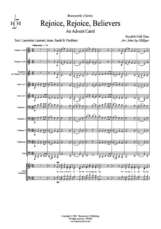 Rejoice Rejoice Believers (Brass Ensemble) (Ensemble (Blechbl ser)) von Schwedisches Volkslied