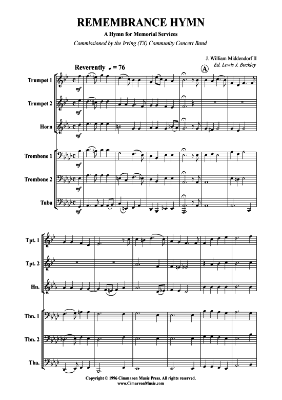 Remembrance Hymn (Brass Ensemble) (Ensemble (Blechbl ser)) von William Middendorf