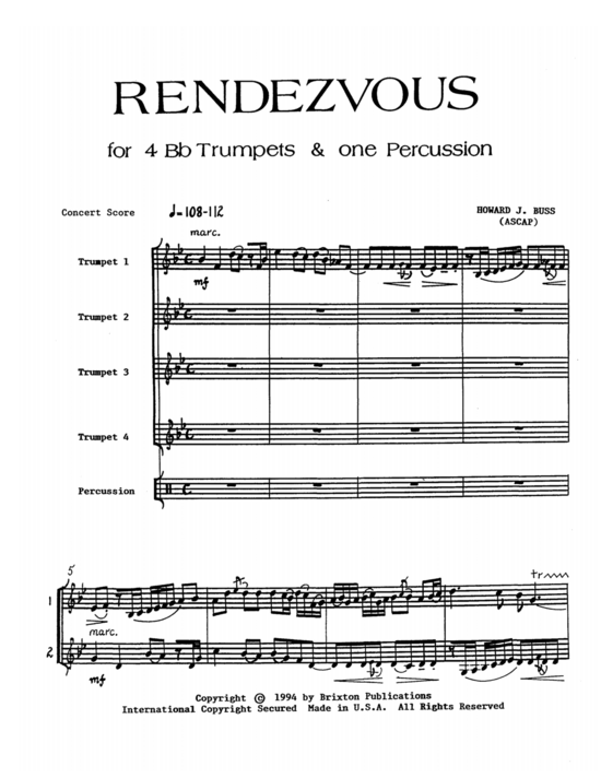 Rendezvous (4 Trompeten und 1 Schlagzeug) (Quartett (Trompete)) von Howard J. Buss 