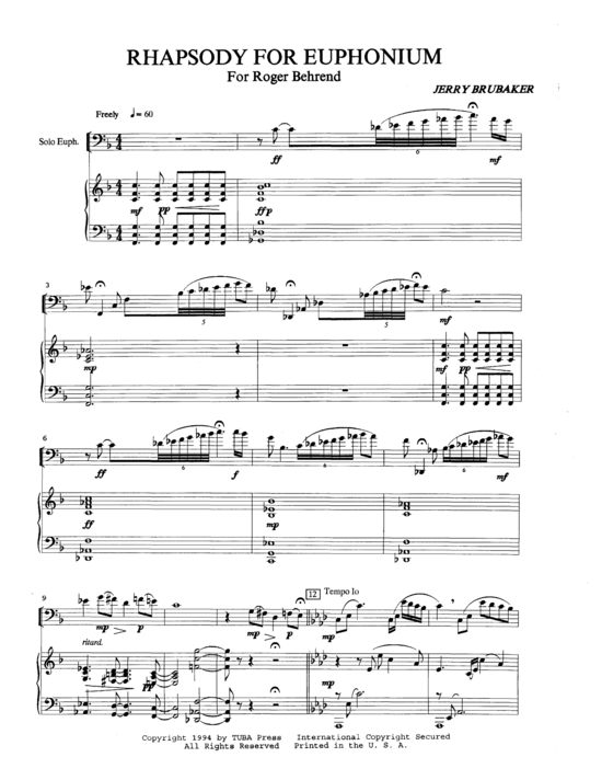 Rhapsody for Euphonium (Euphonium + Klavier) (Klavier  Euphonium) von Jerry Brubaker