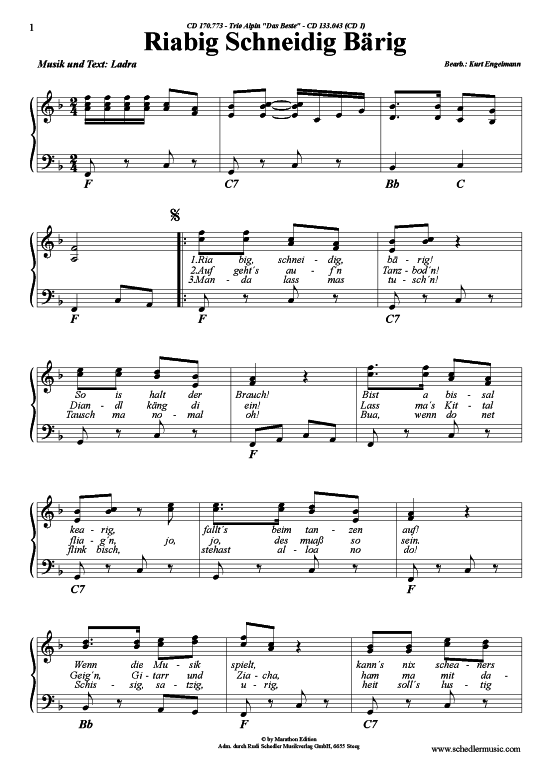 Riabig Schneidig Baerig (Klavier + Gesang) (Klavier Gesang  Gitarre) von Trio Alpin