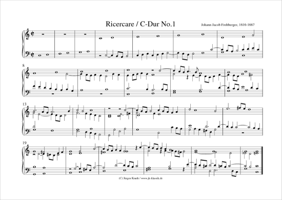Ricercare  C-Dur No.1 (Klavier Cembal Orgel Solo) (Klavier Solo) von Johann Jacob Froberger