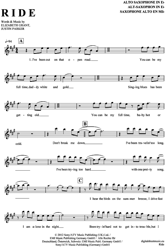 Ride (Alt-Sax) (Alt Saxophon) von Lana del Rey