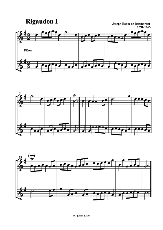 Rigaudon 1+2 (2x Fl ten Duett) (Duett (Fl te)) von Joseph Bodin de Boismortier 1691-1765