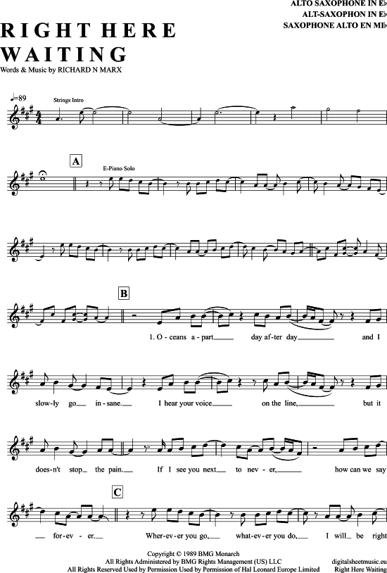 Right Here Waiting (Alt-Sax) (Alt Saxophon) von Richard Marx