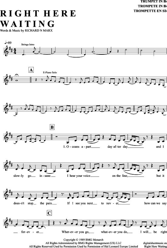 Right Here Waiting (Trompete in B) (Trompete) von Richard Marx
