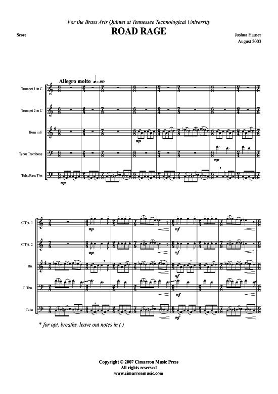 Road Rage (Blechbl auml serquintett) (Quintett (Blech Brass)) von Joshua Hauser