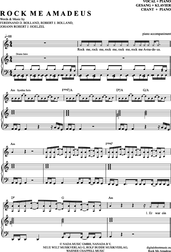 Rock Me Amadeus (Klavier Begleitung + Gesang) (Klavier Gesang  Gitarre) von Falco
