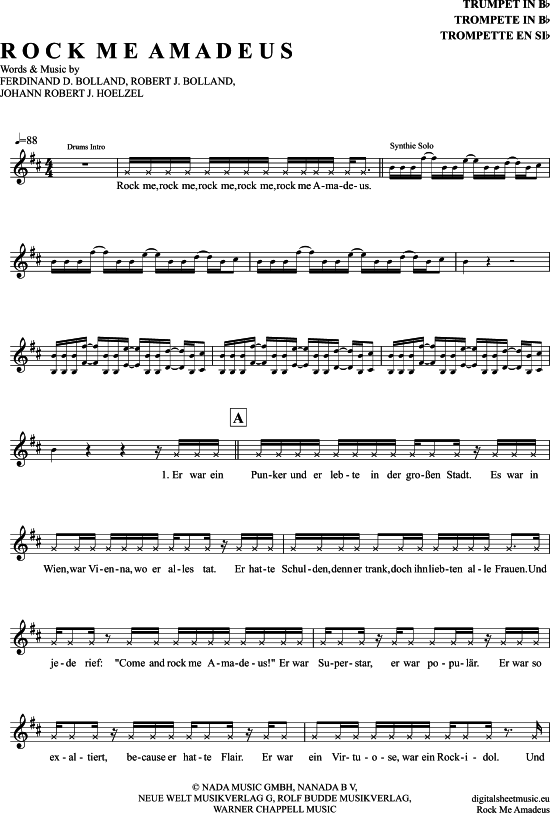 Rock Me Amadeus (Trompete in B) (Trompete) von Falco