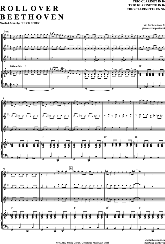 Roll Over Beethoven (Klarinetten Trio + Klavier) (Trio (Klarinette)) von Chuck Berry