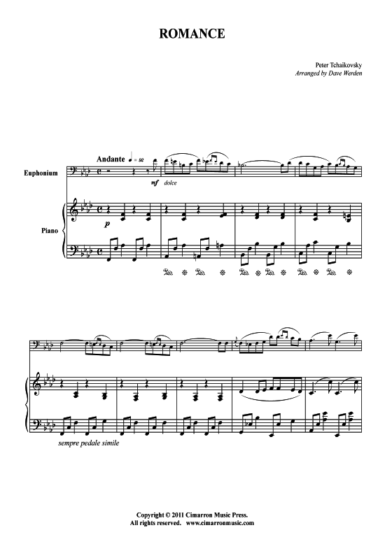 Romance (Bariton Pos + Klavier) (Klavier  Bariton (Posaune)) von Peter Tschaikowski