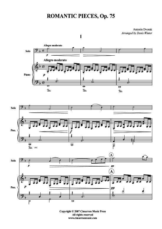 Romantische St uuml cke (Bariton Pos + Klavier) (Klavier  Bariton (Posaune)) von Antonin Dvorak (op. 75)