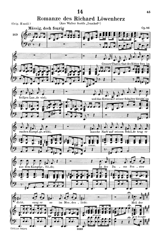Romanze des Richard L ouml wenherz D.856 (Gesang tief + Klavier) (Klavier  Gesang tief) von Franz Schubert